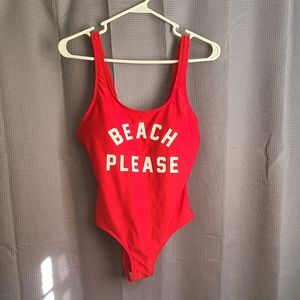 Red baywatch style graphic one piece swimsuit